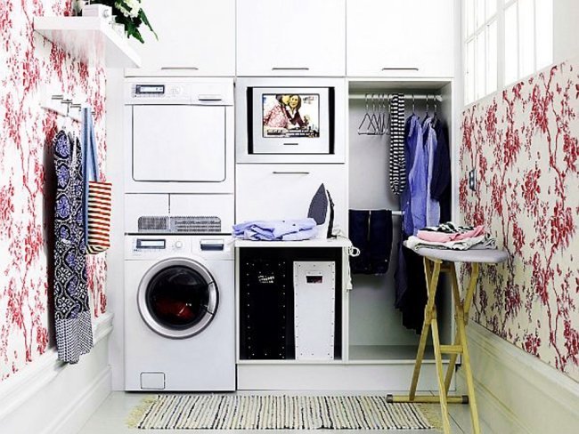 casa construção planejamento lavanderia aparelhos embutidos papel de parede motivos florais