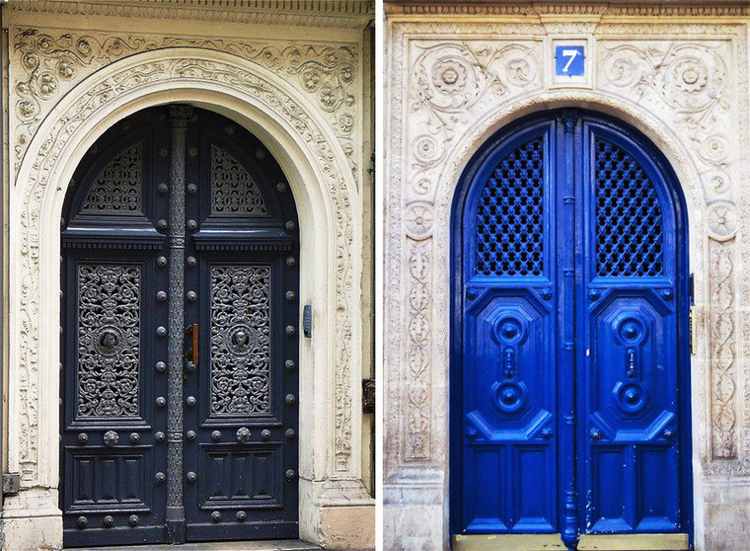 Portas Art Nouveau em arco preto azul