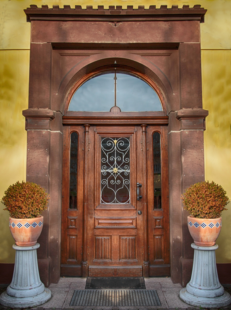 Porta da frente Art Nouveau em madeira maciça com vidro