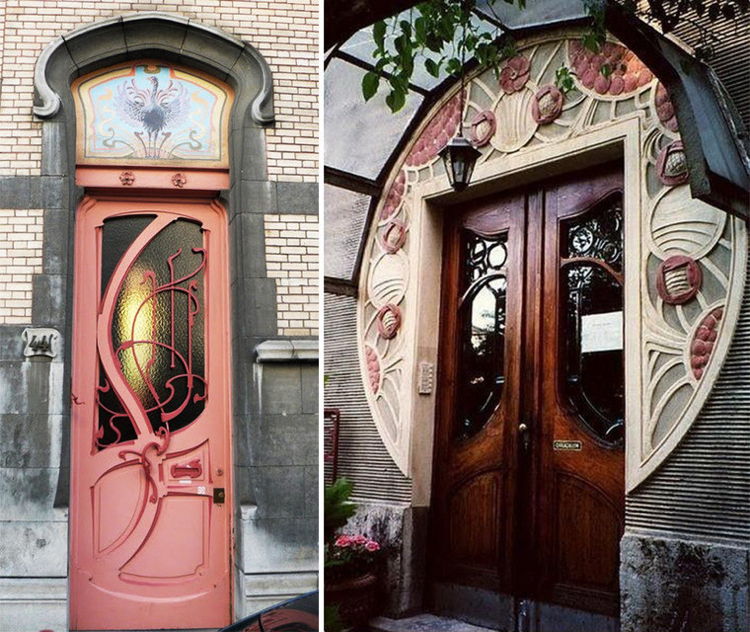 portas dianteiras de madeira maciça Art Nouveau decorativas rosa