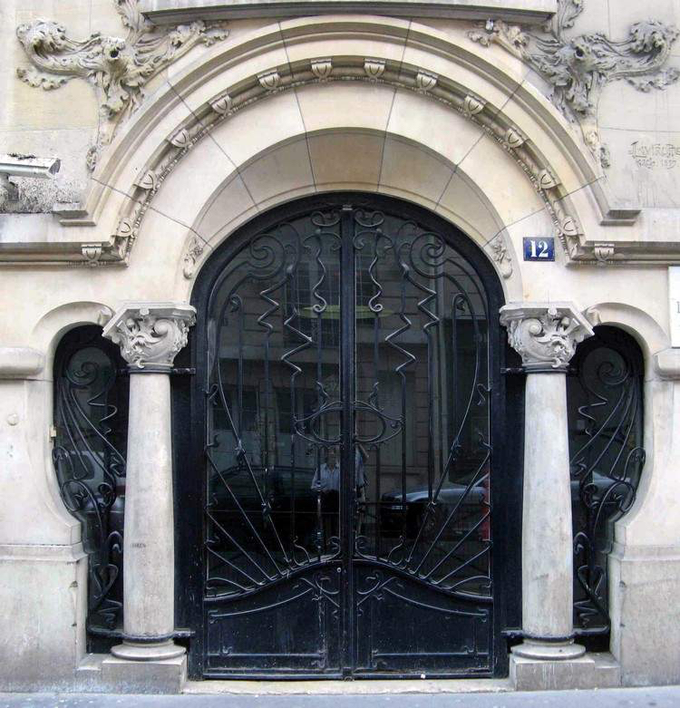 Inserção de vidro preto da porta de ferro forjado Art Nouveau