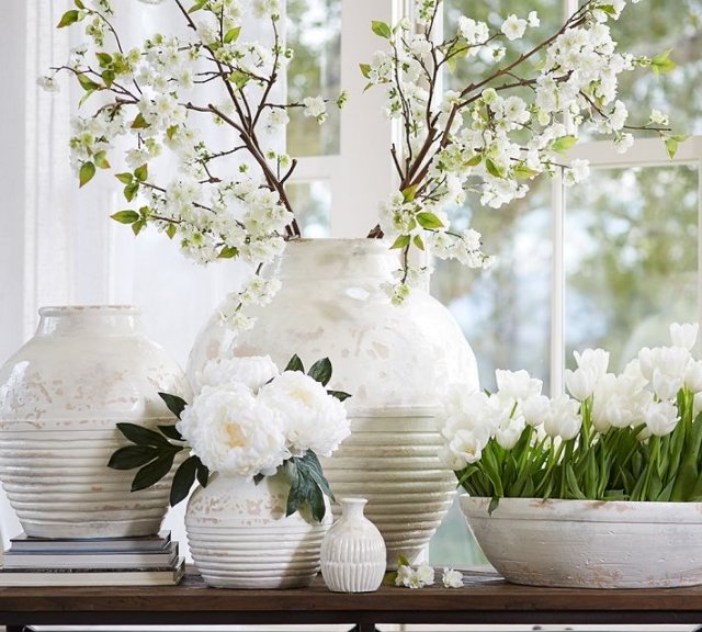 acessórios decorativos para casa vasos-branco-surrado-chique