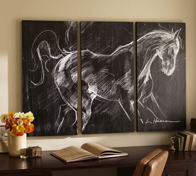 decoração de parede-pintura-cavalo-quadro-negro-pintura-giz-óptica
