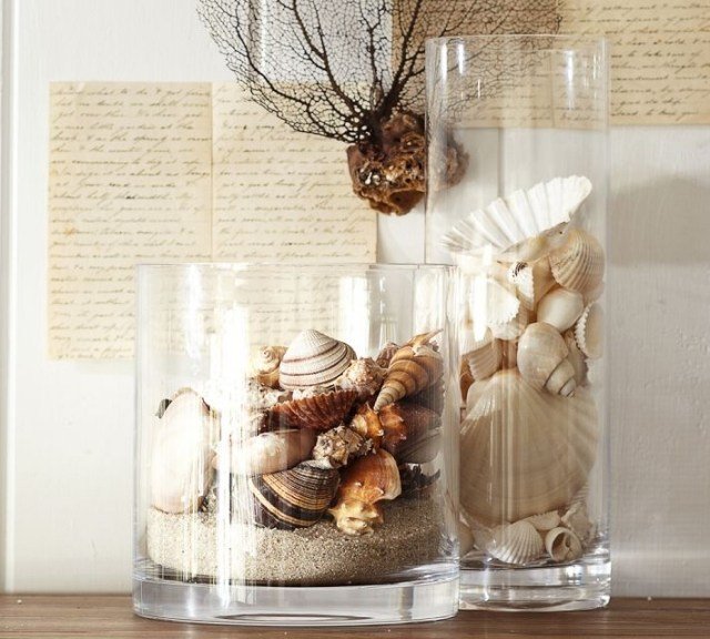 vidro-vasos-redondo-areia-conchas-decoração