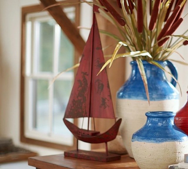 acessórios decorativos para casa barco à vela vasos de ferro cor vermelha