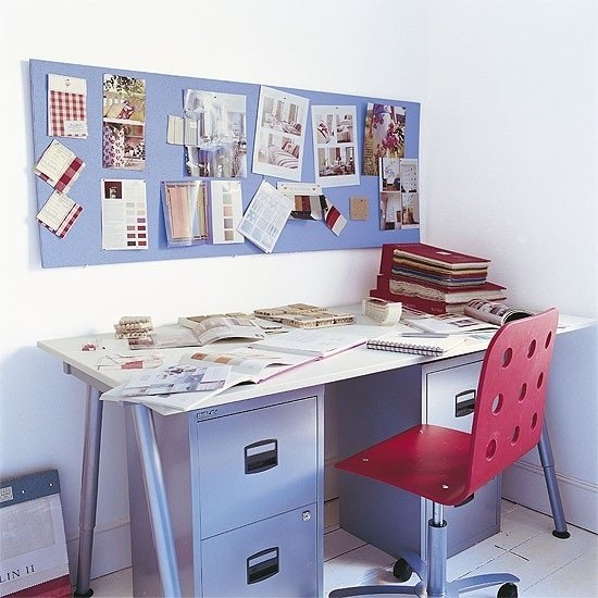 Viver idéias home office - vermelho azul - efeito metálico encosto moderno da cadeira