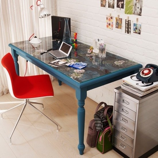 Viver ideias escritório em casa vermelho azul estilo moderno mix almofada de cadeira