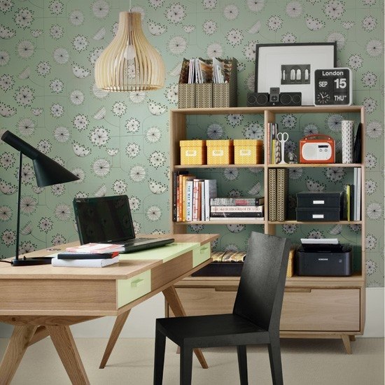 Living Ideas home office com mobiliário moderno amarelo-preto