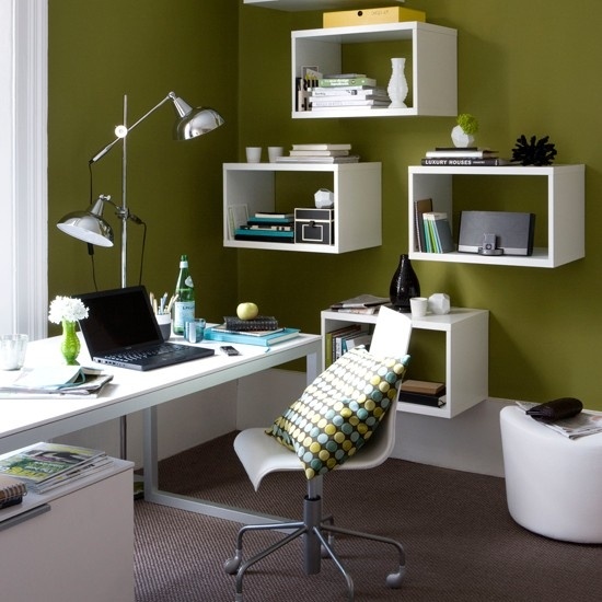 Viver ideias escritório em casa verde branco moderno retro prateleiras