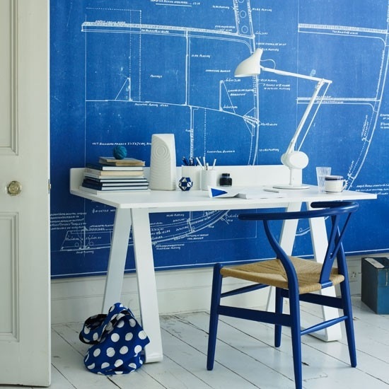 Living ideas home office azul branco moderno clássico mobiliário de escritório