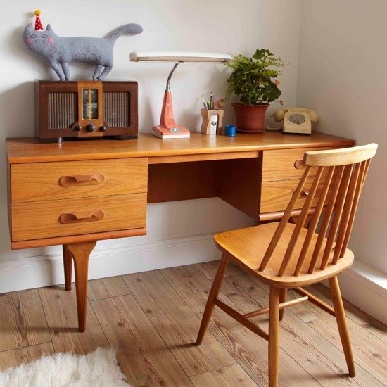 Viver ideias escritório em casa quente madeira marrom design de móveis retrô