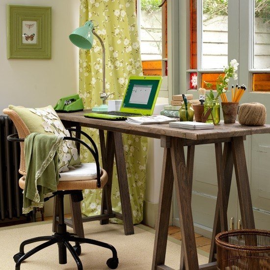 Viver ideias escritório em casa verde-estilo retro mistura rústico
