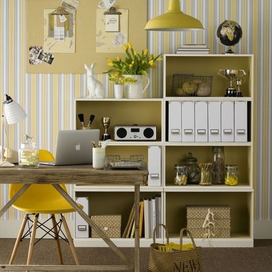 Viver ideias escritório em casa padrão amarelo - design retro