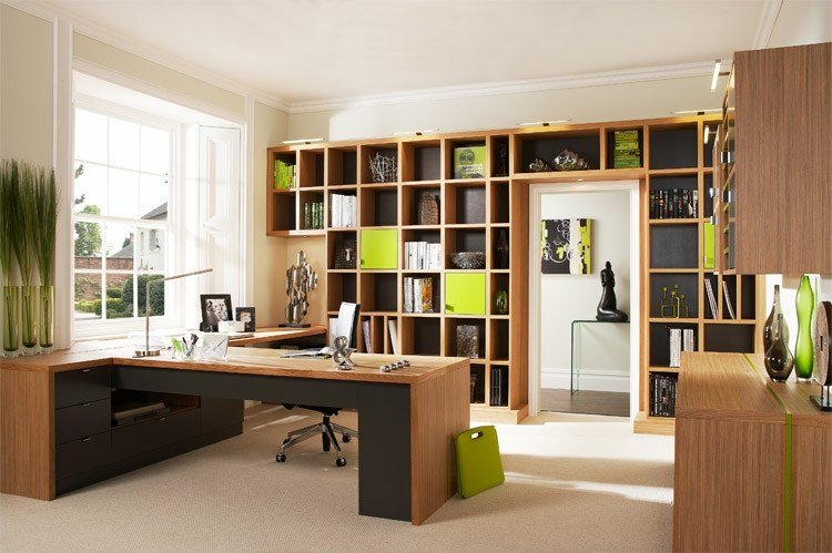 Idéias para móveis de escritório casa modular-estação de trabalho-prateleira-parede-madeira-verde maçã