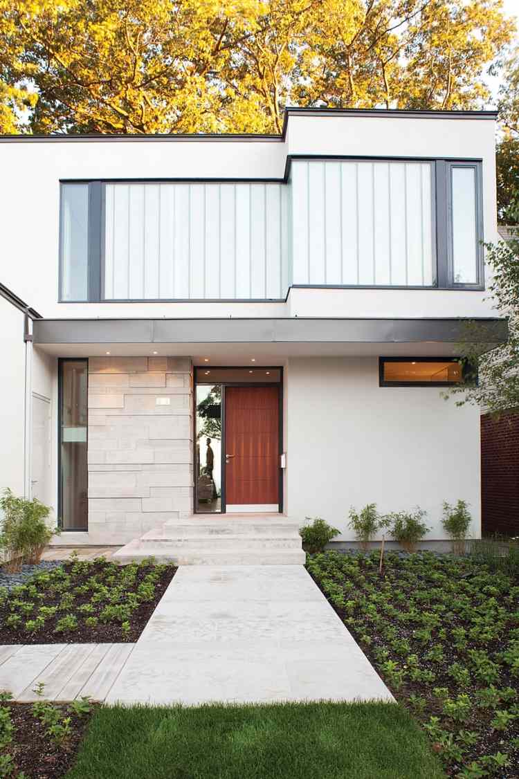 Design de jardim frontal-exemplos-minimalista-exterior-azulejos-cobertura do solo-gramado