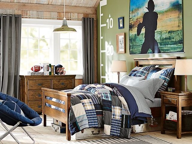 Ideias-móveis-de-quarto-juvenil-clássico-para-pintura-de-parede-verde-quarto-de-menino