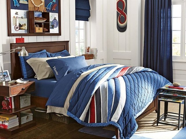 cama-de-madeira-com-cabeceira-quarto-de-meninos-adolescente-rústica-mesa de cabeceira