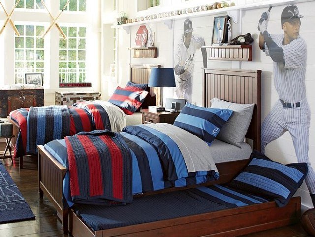 cama-cama-pull-out-cama-roupa-de-cama-com-listras-parede-papel de parede-baseball-boy-room
