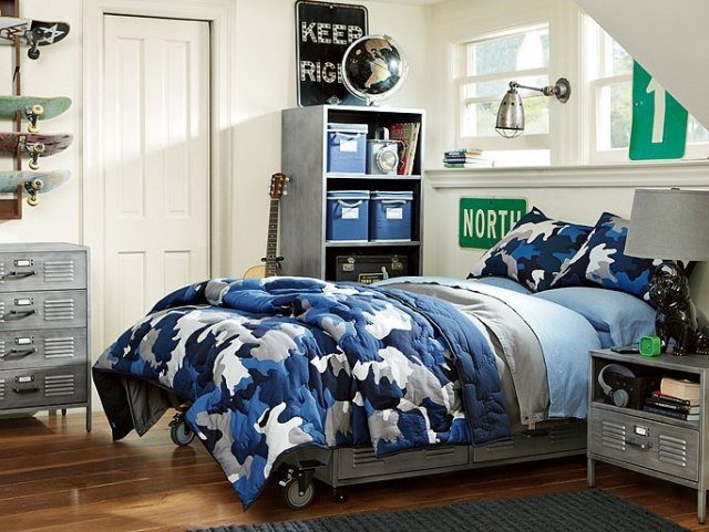 cama com rodízios-industrial-chique-guarda-roupas-cômodas-mesas de cabeceira-quarto de menino