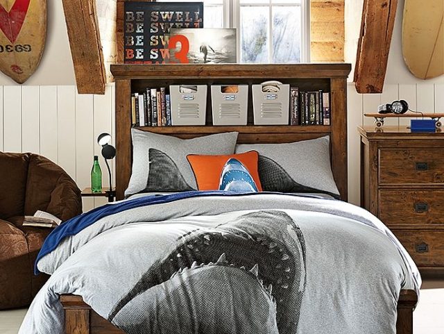 roupa de cama-impressão-tubarão-quarto-adolescente-têxteis-ideias para móveis