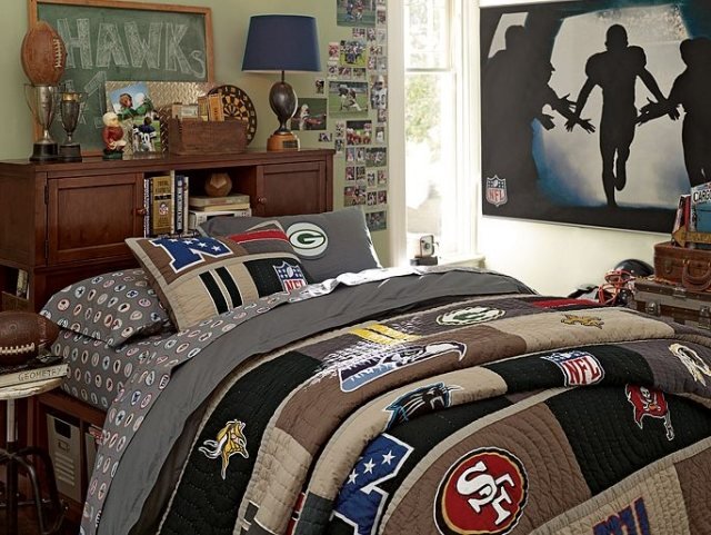 móveis com tema de rúgbi-quartos-meninos-cama-emblemas-clubes