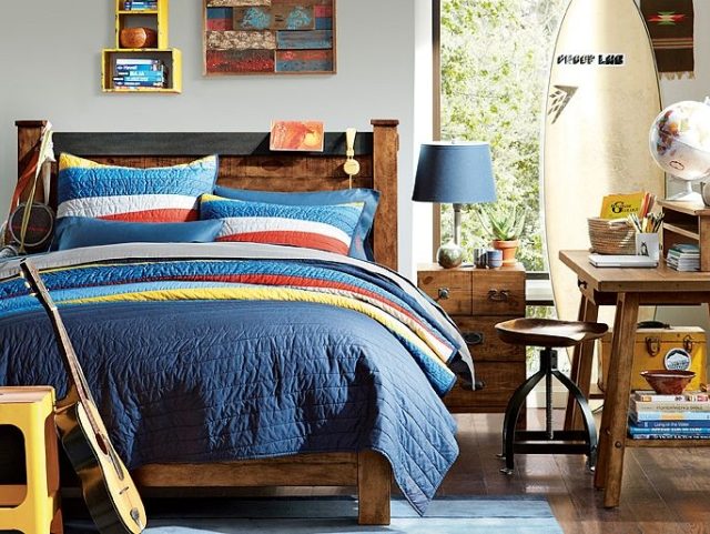 quarto-adolescente-idéias-mobiliário-tema-surf-prancha-de-surf-listras-cama