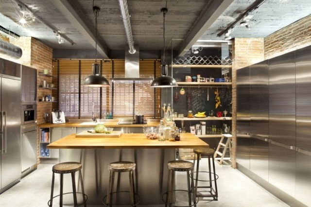 Cozinha de design industrial chique armários frontais de metal cortinas de proteção solar