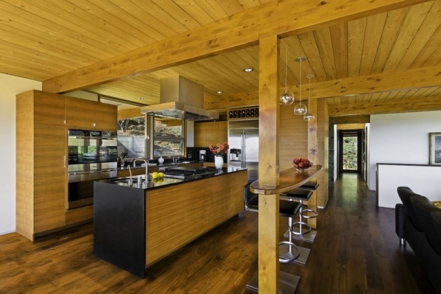 Cozinha de madeira de design open space design modernos bancos de bar