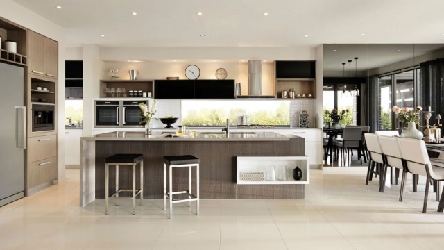 cozinha funcional com ilha de cozinha eletrodomésticos embutidos - soluções de cozinha individuais