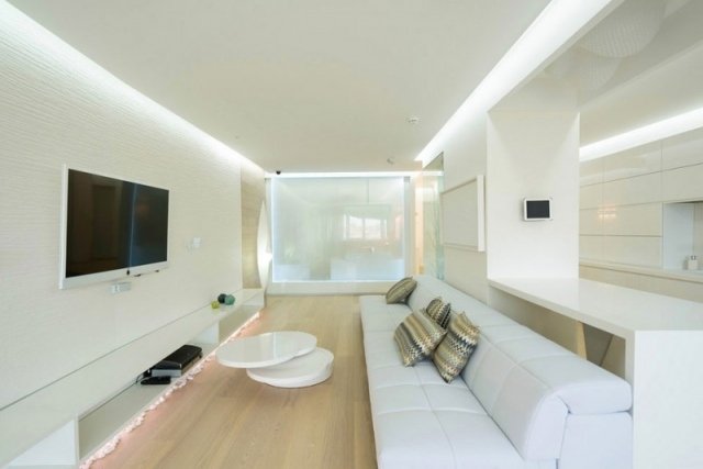 móveis de sala de estar em parquet e piso de madeira móveis brancos modernos