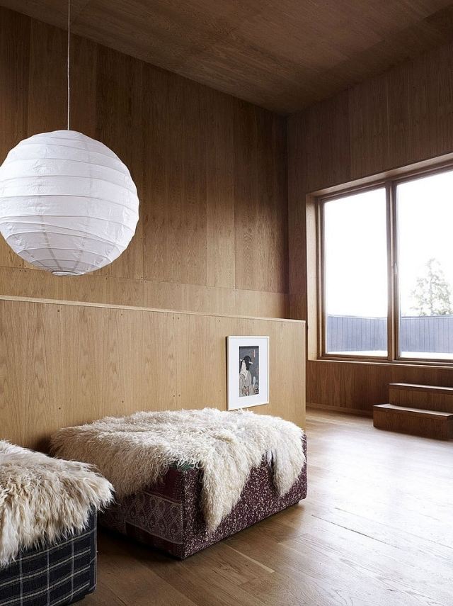 luz pendente em bola com cobertores de pele em madeira maciça