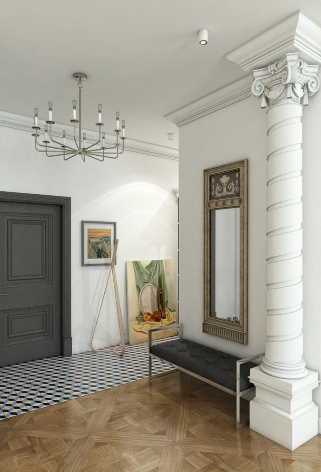 Parquet e piso de tábua corrida com lustres de decoração em estuque vitoriano