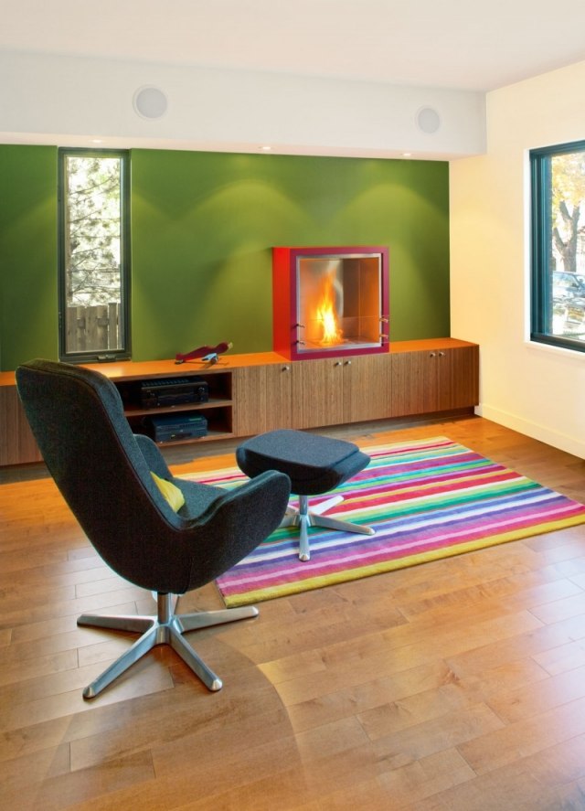 móveis modernos piso de parquete colorido parede de realce