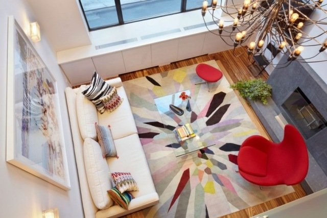 apartamento de luxo piso em parquet sala de estar moderna carpete colorido