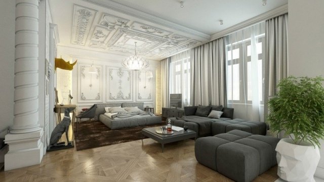 Parquet de luxo e estuque padrão de piso de tábua corrida