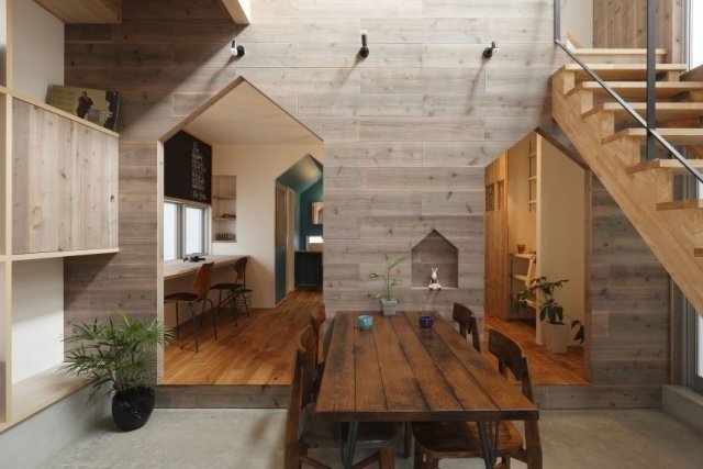 design de mobiliário tipos quase naturais de madeira, parede, sala de jantar