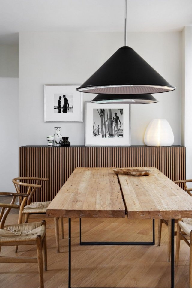 mesa de jantar de madeira real moderna cor do piso de parquete