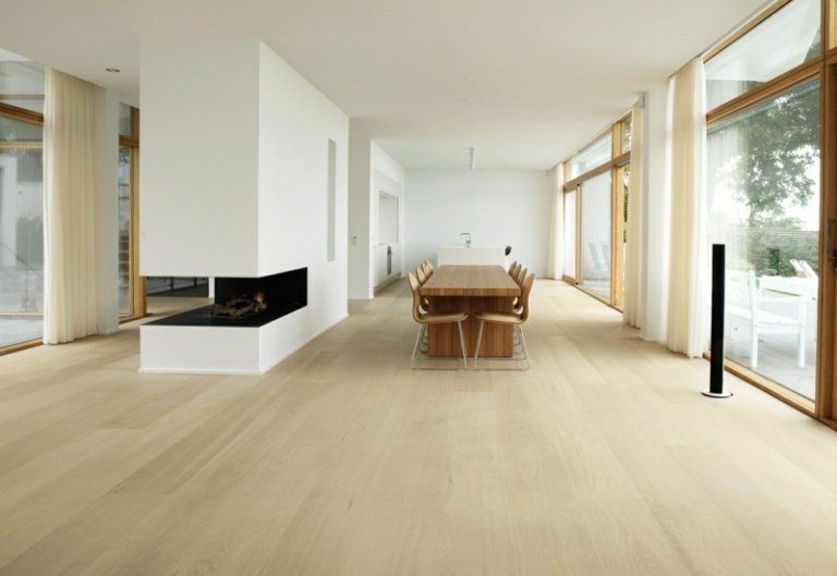 Parquet e piso de madeira design brilhante lareira mesa de jantar móveis simples de madeira