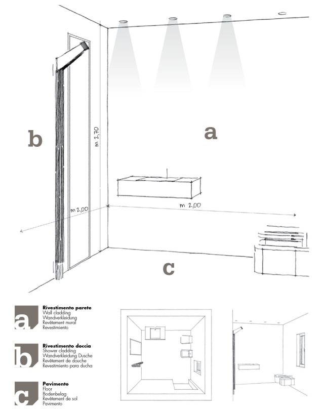 Ideias para projetos de banheiros em quartos pequenos azulejos miragem itália esboço 2x2 metros
