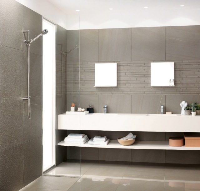 Idéias para exemplos de design de banheiro idéias modernas de azulejos de cor cinza