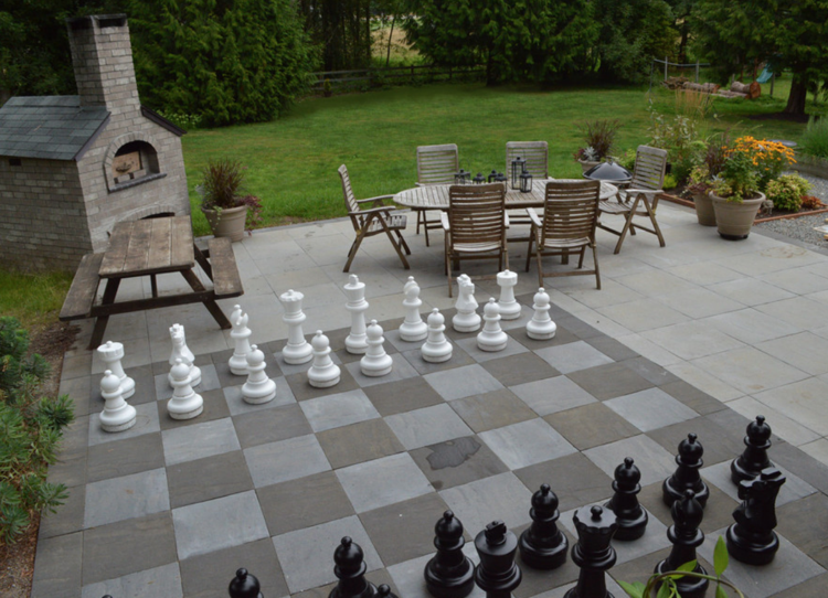 Telhas de terraço de xadrez XXL em tons de cinza