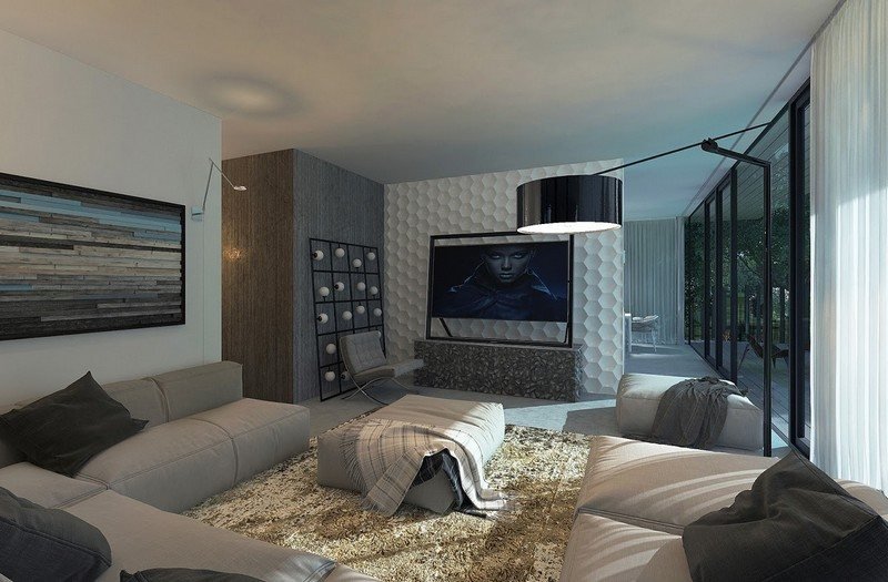 Sala de estar-estar-idéias-design-painéis de parede tridimensionais
