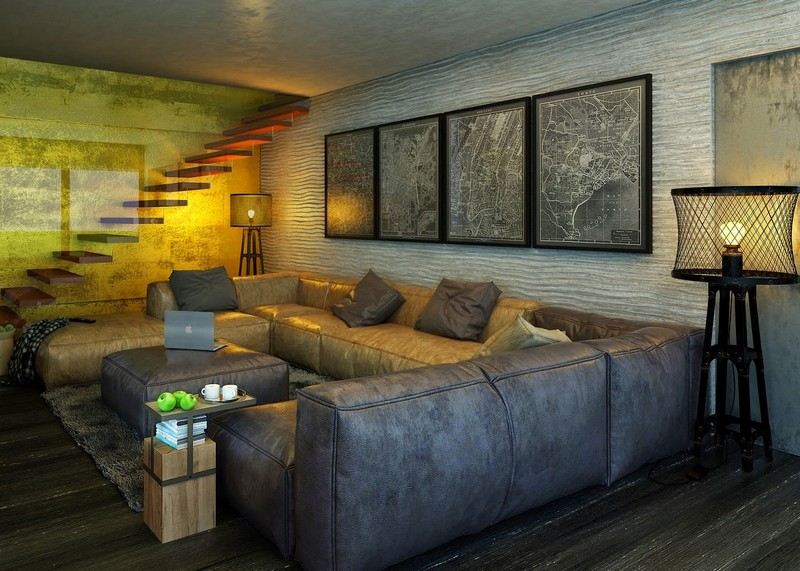 Sala de estar-estar-idéias-design-couro-escuro-vida-paisagem-papéis de parede