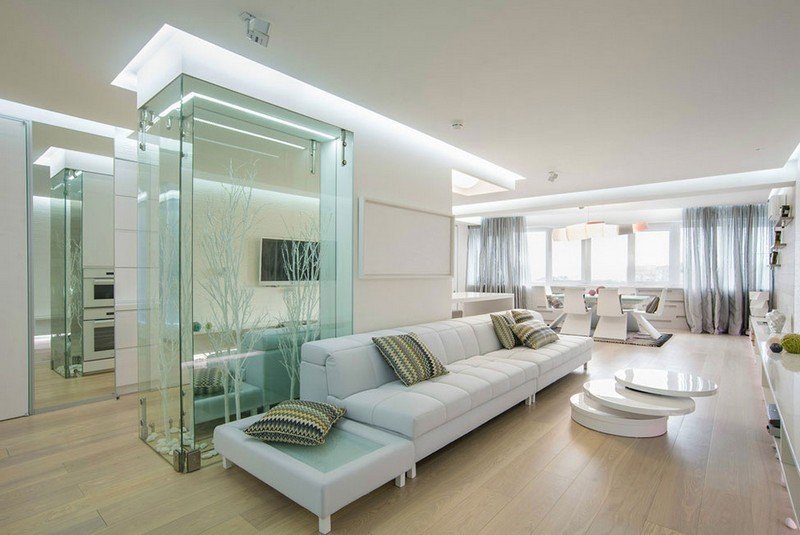 Sala de estar-estar-idéias-design-divisória de vidro-sofá branco