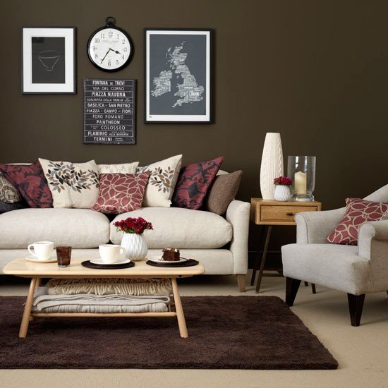 Idéias para sala de estar design retro clássico bege marrom para sala de estar