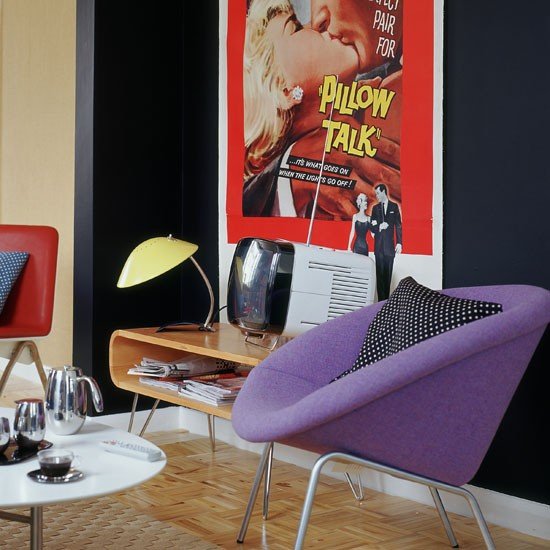 Idéias para sala de estar sala de estar roxo estilo retro pop art