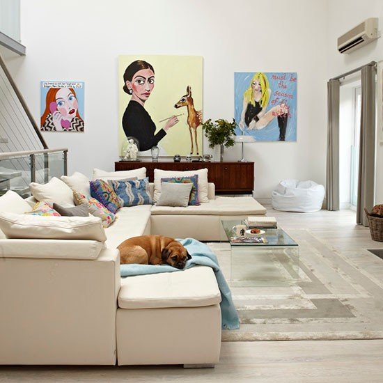 Idéias para sala de estar estilo pop art bege de sala de estar
