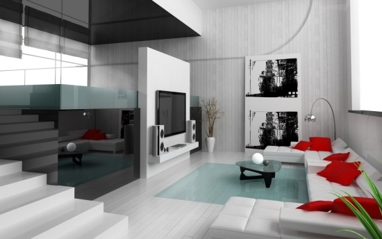 Ideias para a vida na sala de estar - preto vermelho - mobiliário minimalista
