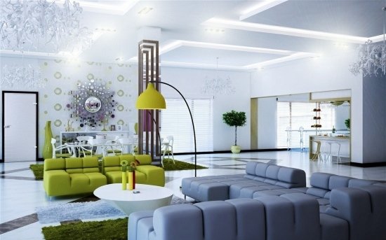 Ideias para a vida na sala de estar - verde moderno - mobiliário minimalista