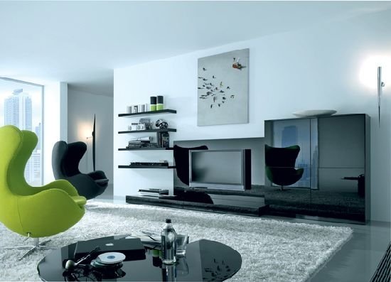 Idéias de vida para a sala de estar - preto-limão-verde-design moderno
